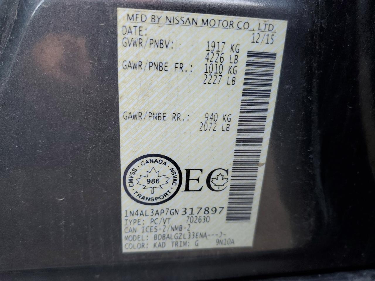 2016 NISSAN ALTIMA