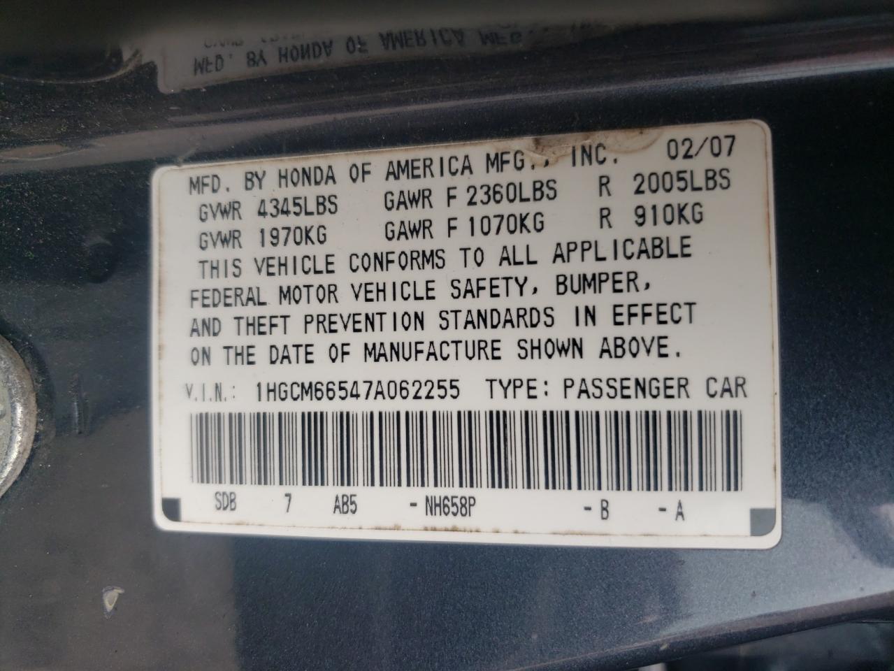2007 HONDA ACCORD
