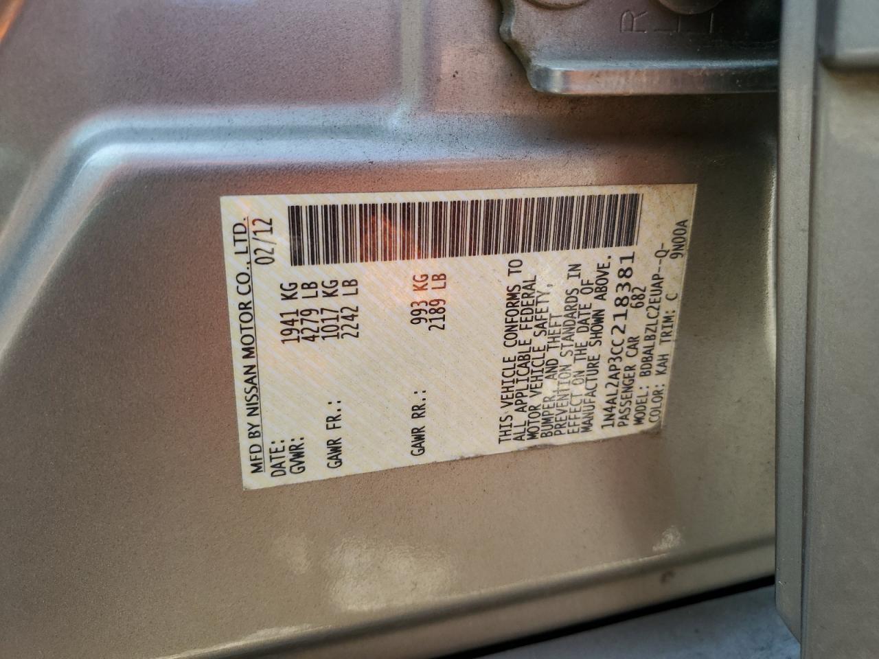 2012 NISSAN ALTIMA