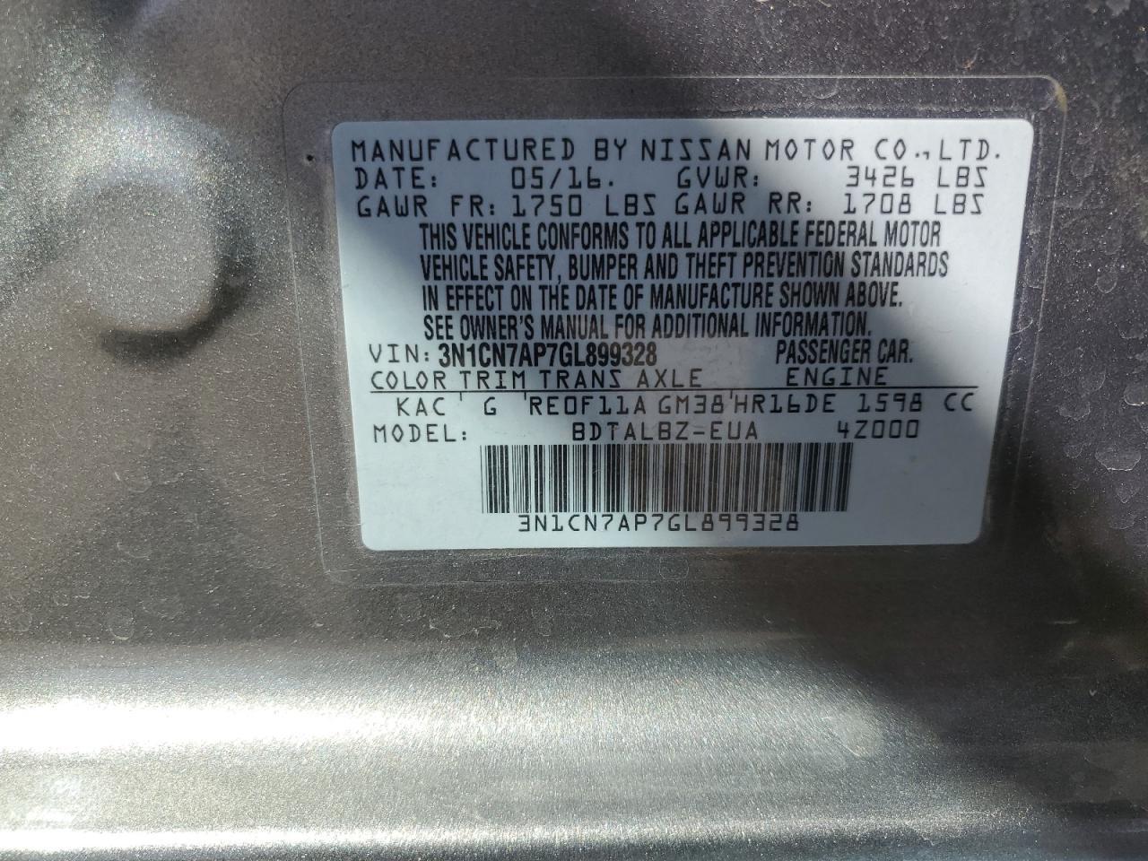 2016 NISSAN VERSA