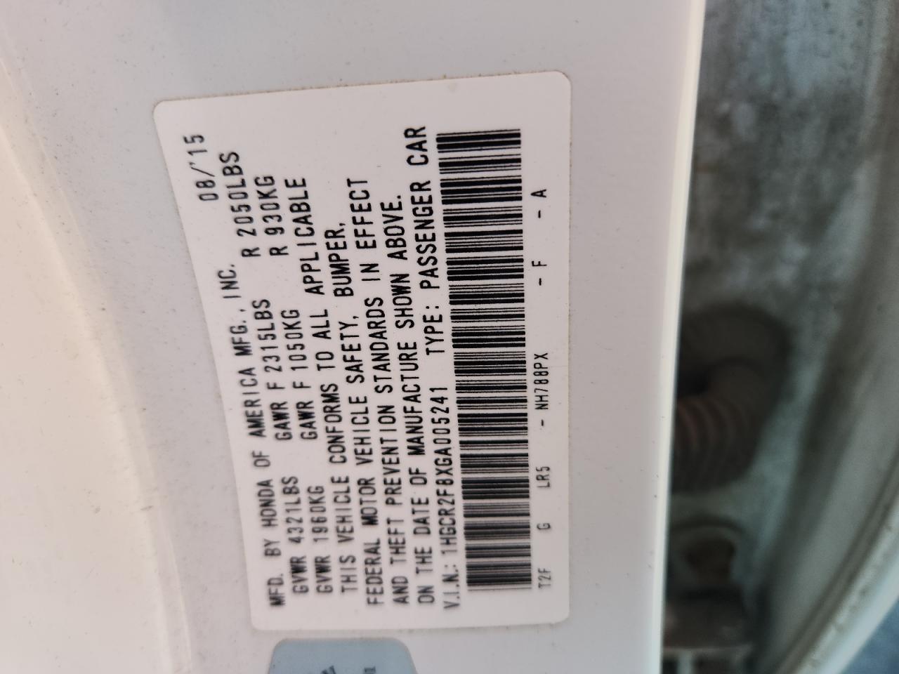 2016 HONDA ACCORD