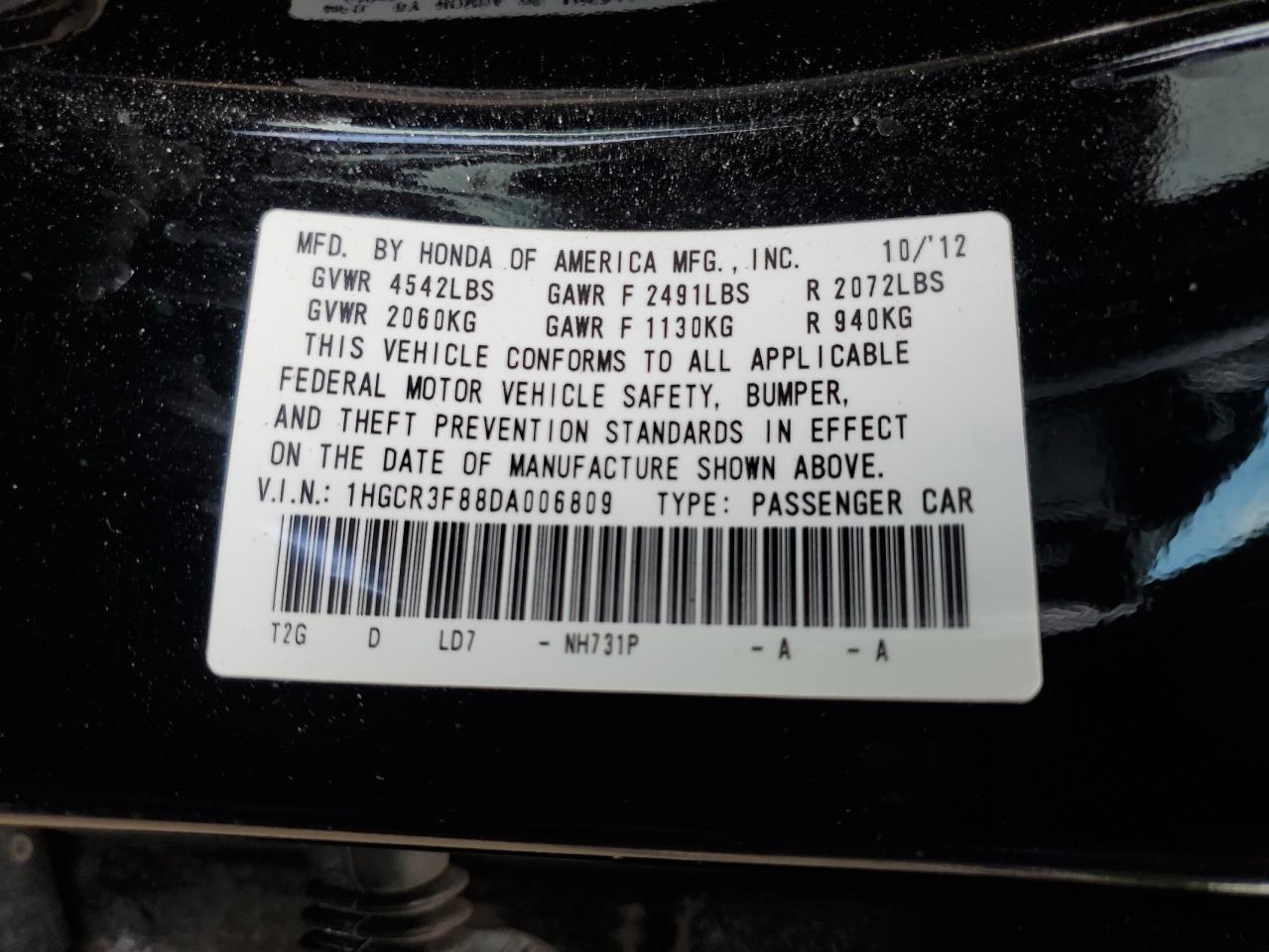 2013 HONDA ACCORD