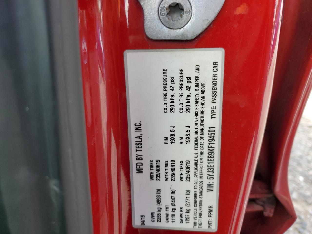 2019 TESLA MODEL 3