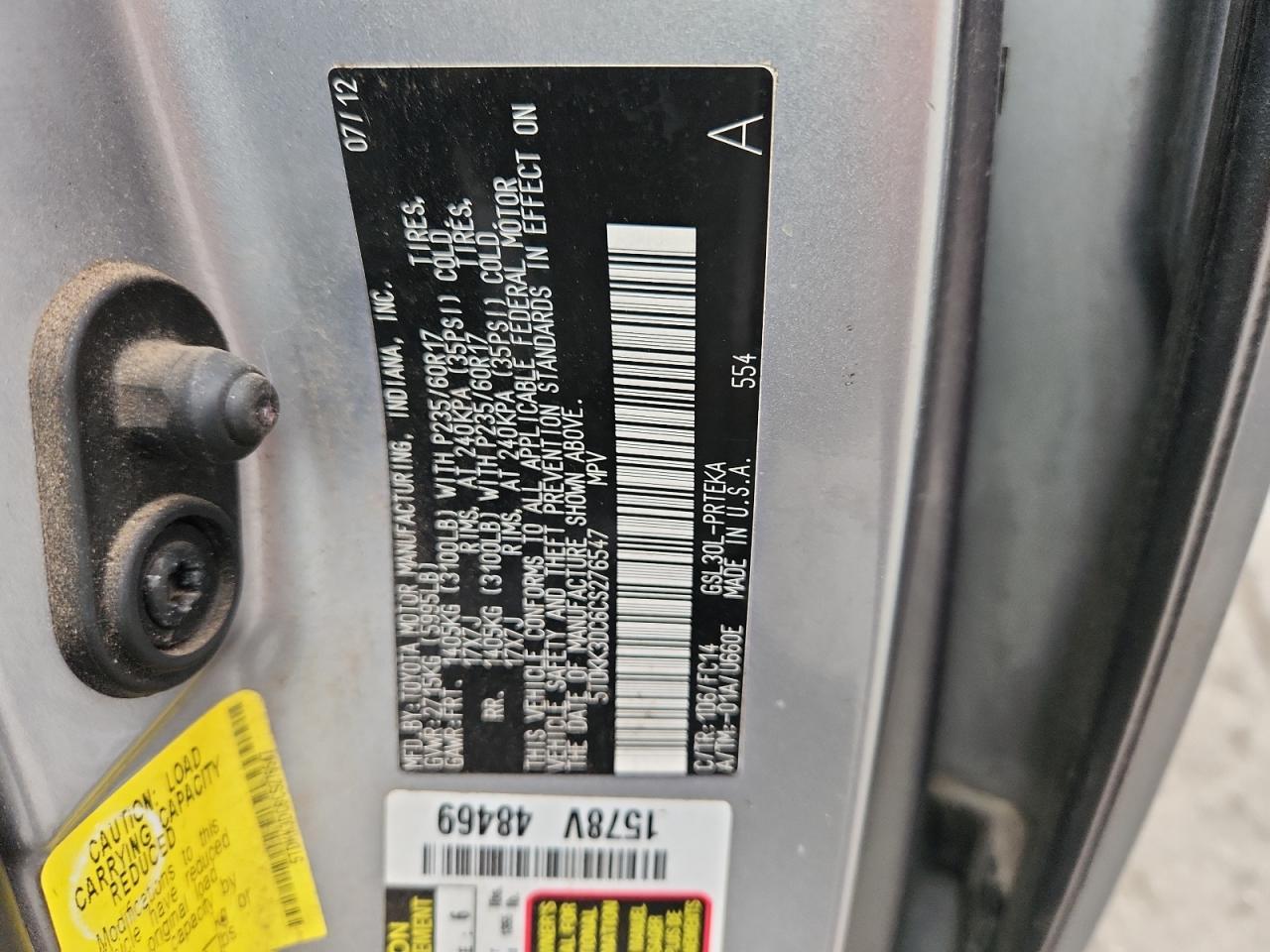 2012 TOYOTA SIENNA