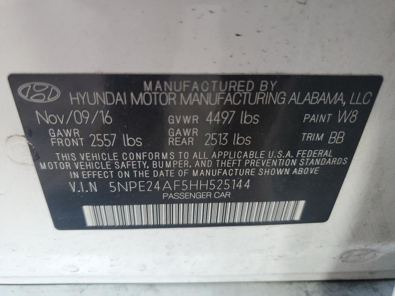 2017 HYUNDAI SONATA