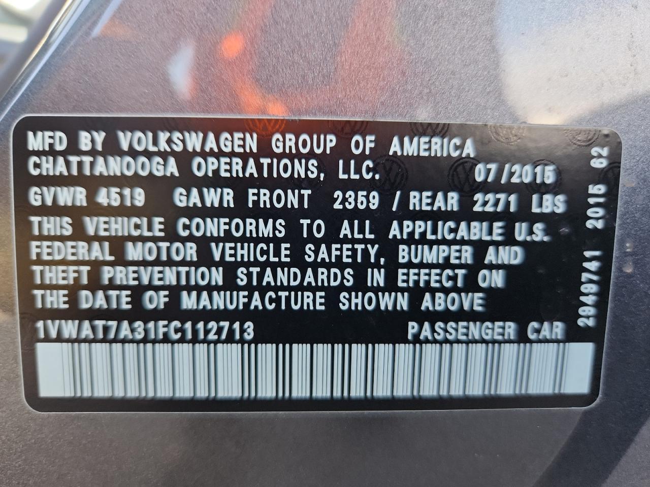 2015 VOLKSWAGEN Passat