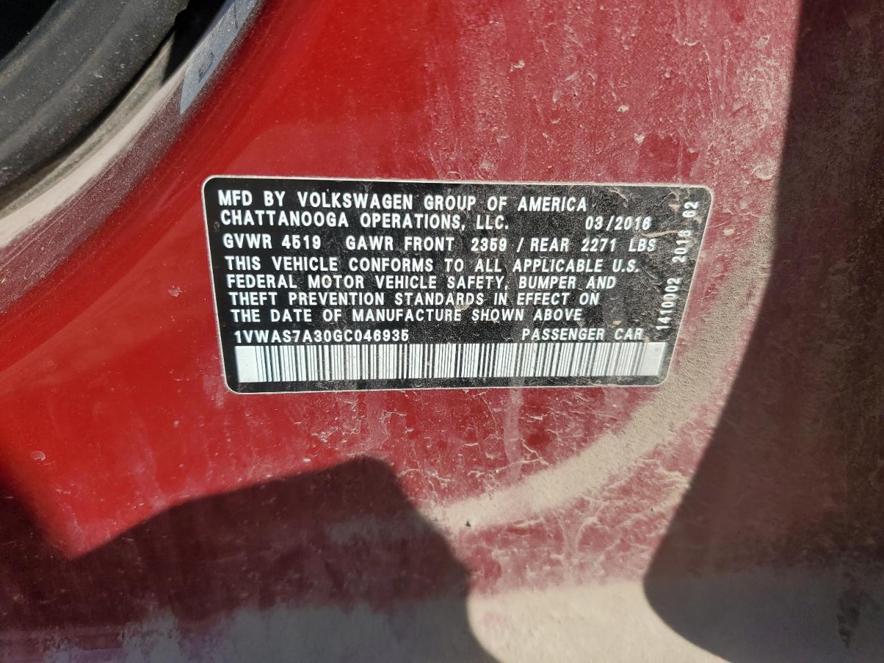 2016 VOLKSWAGEN Passat