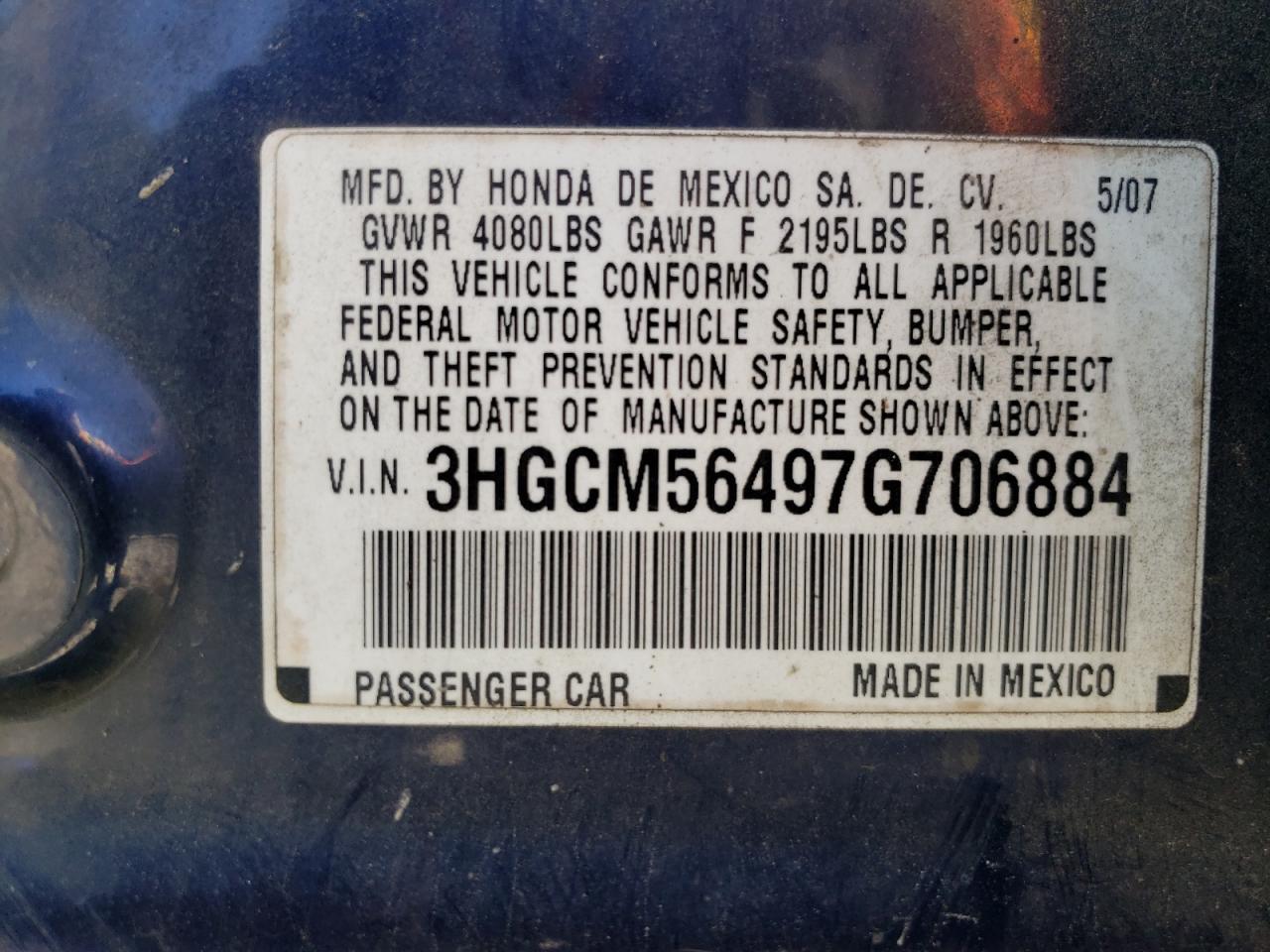 2007 HONDA ACCORD