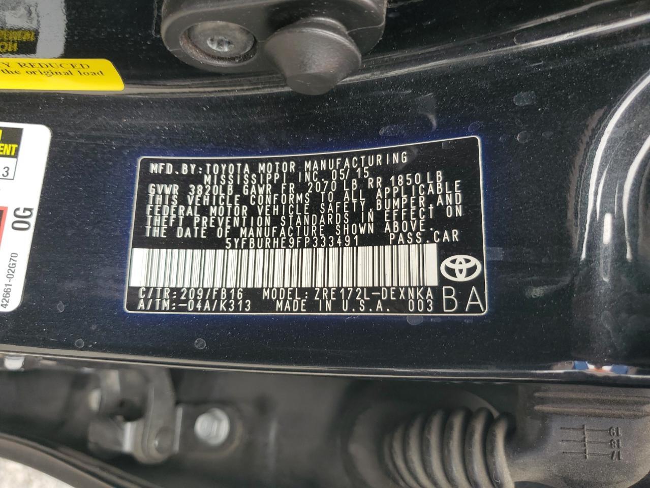 2015 TOYOTA COROLLA