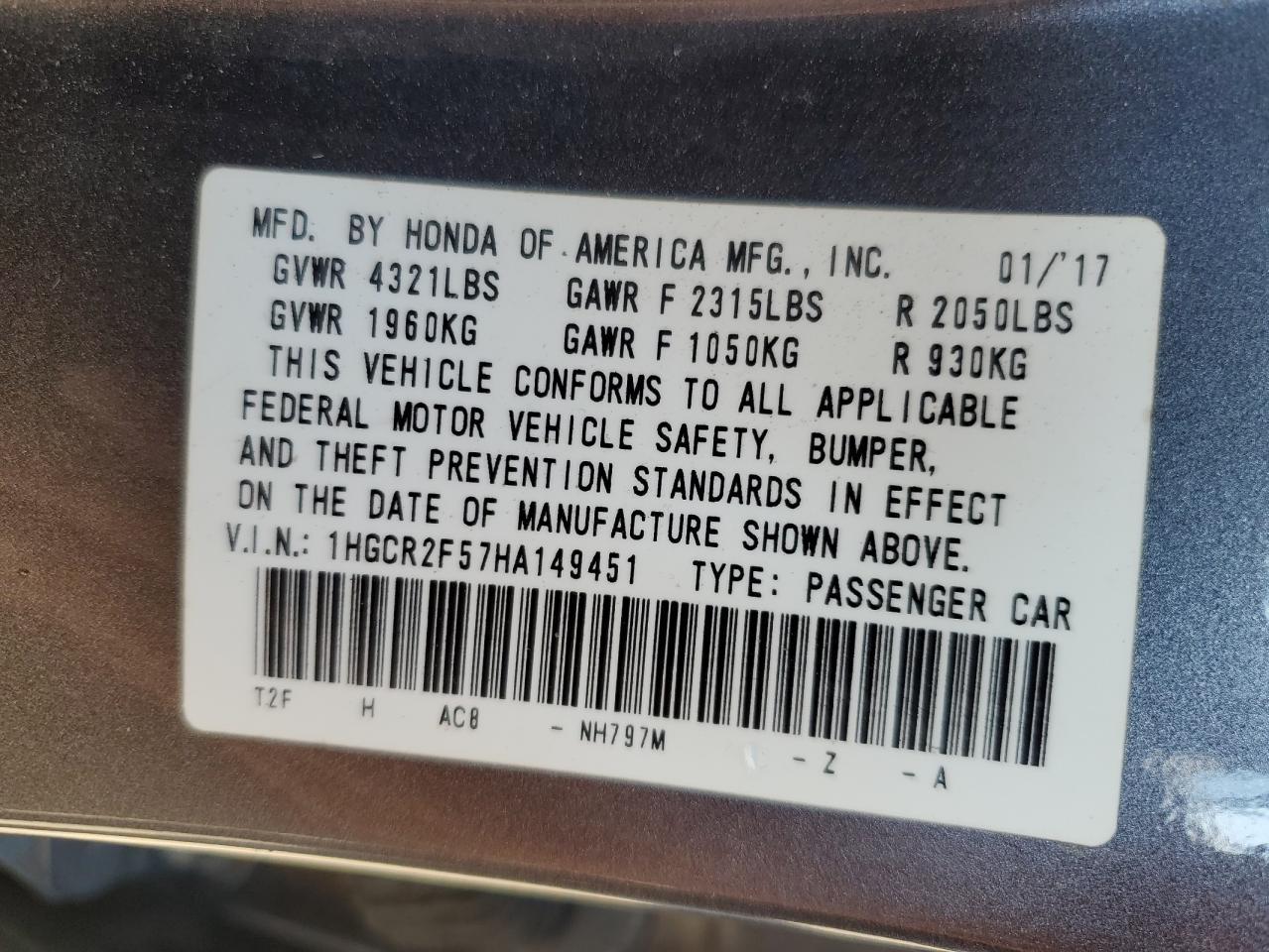 2017 HONDA ACCORD