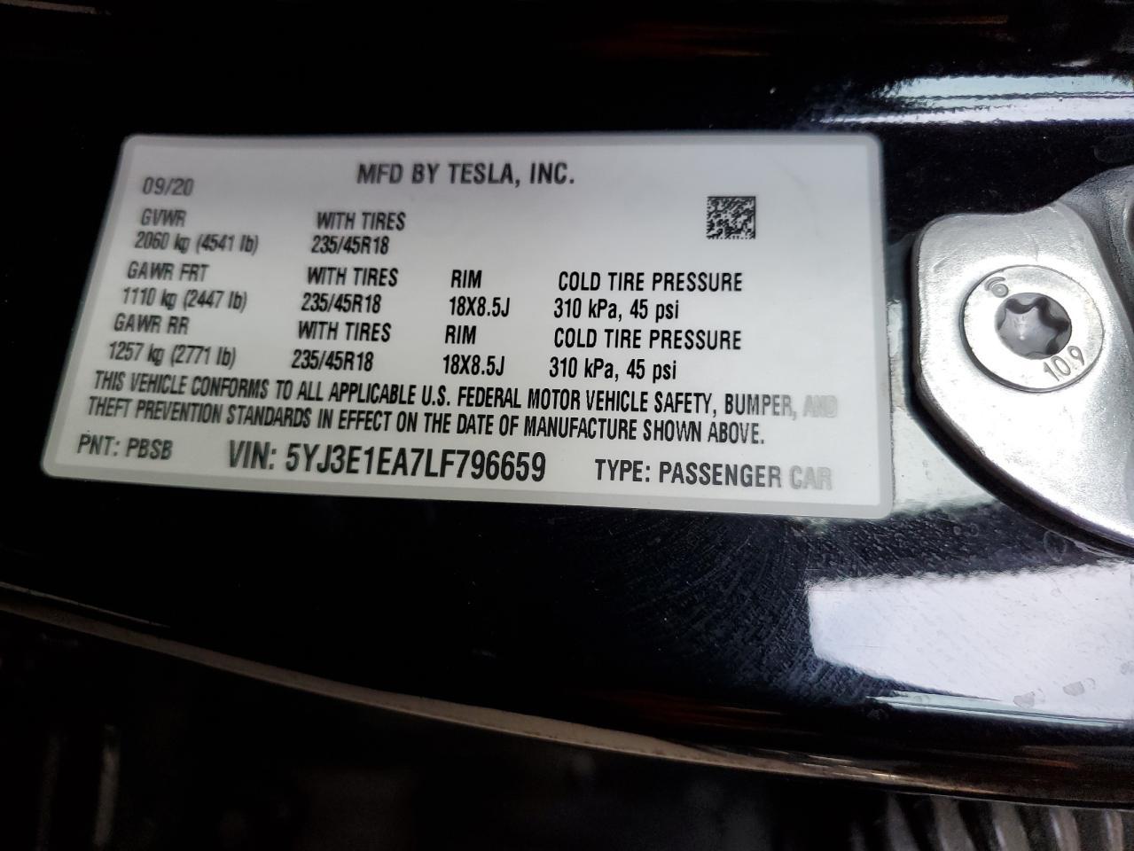 2020 TESLA MODEL 3