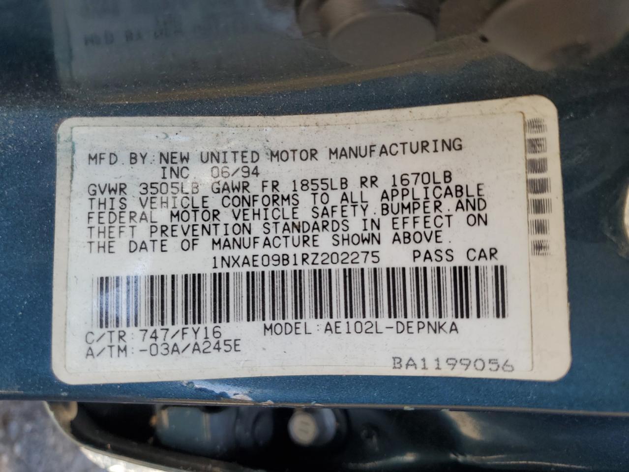 1994 TOYOTA COROLLA