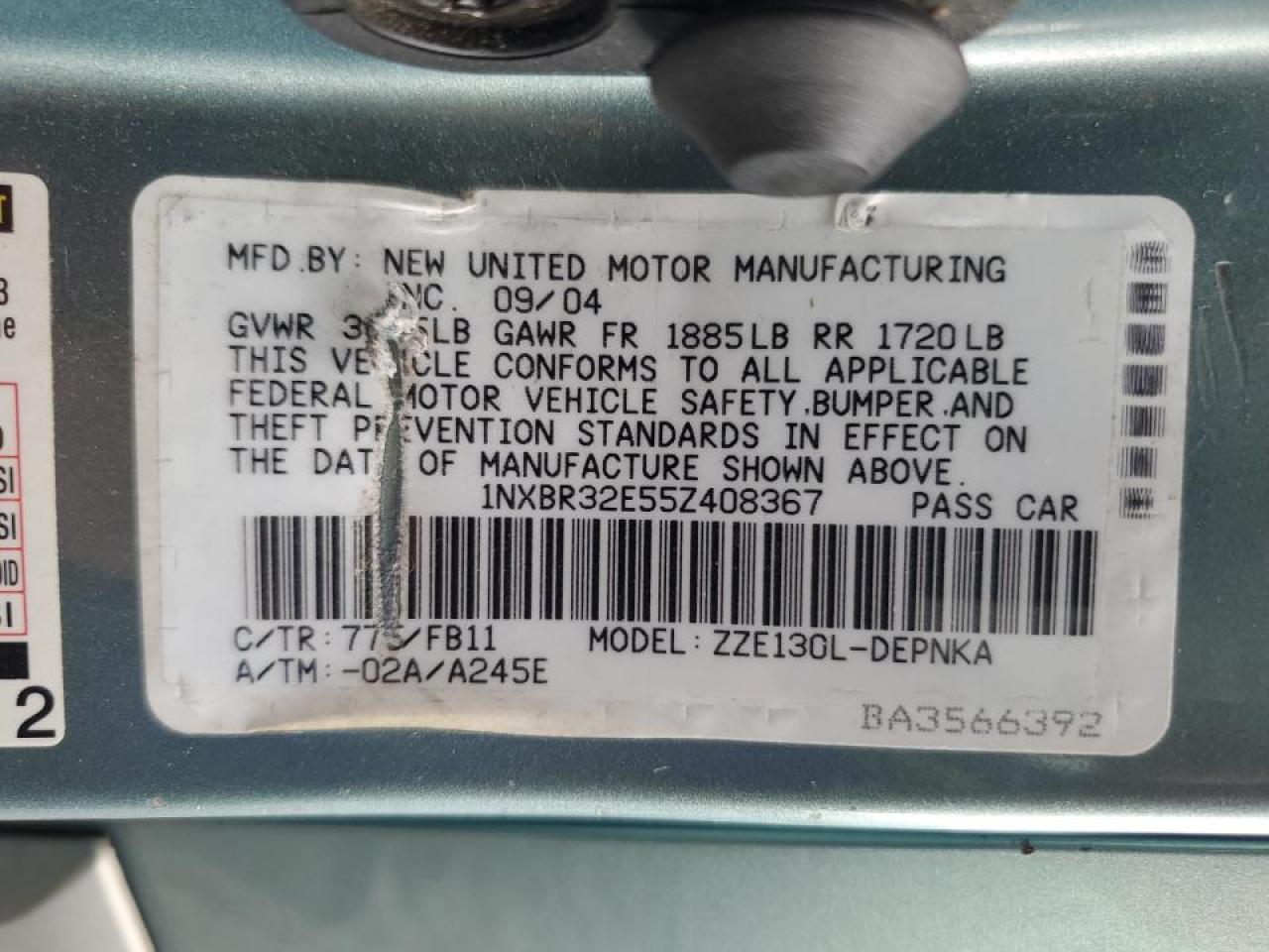 2005 TOYOTA COROLLA