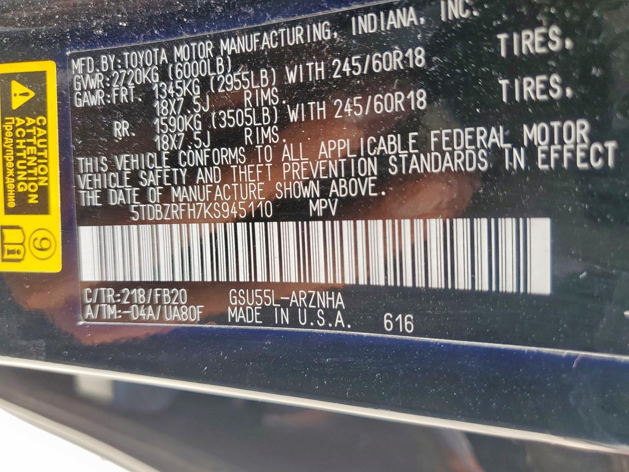 2019 TOYOTA HIGHLANDER