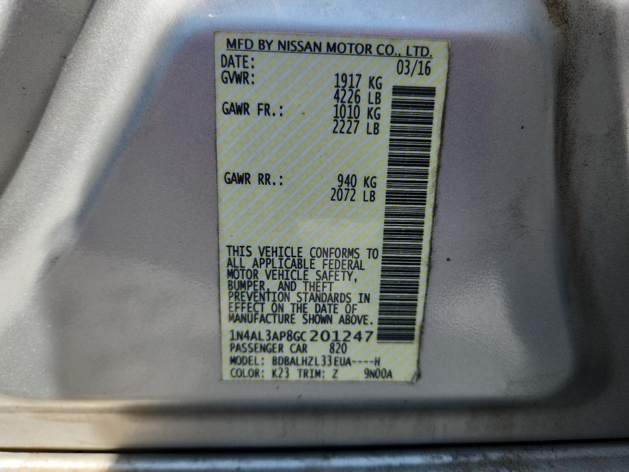 2016 NISSAN ALTIMA