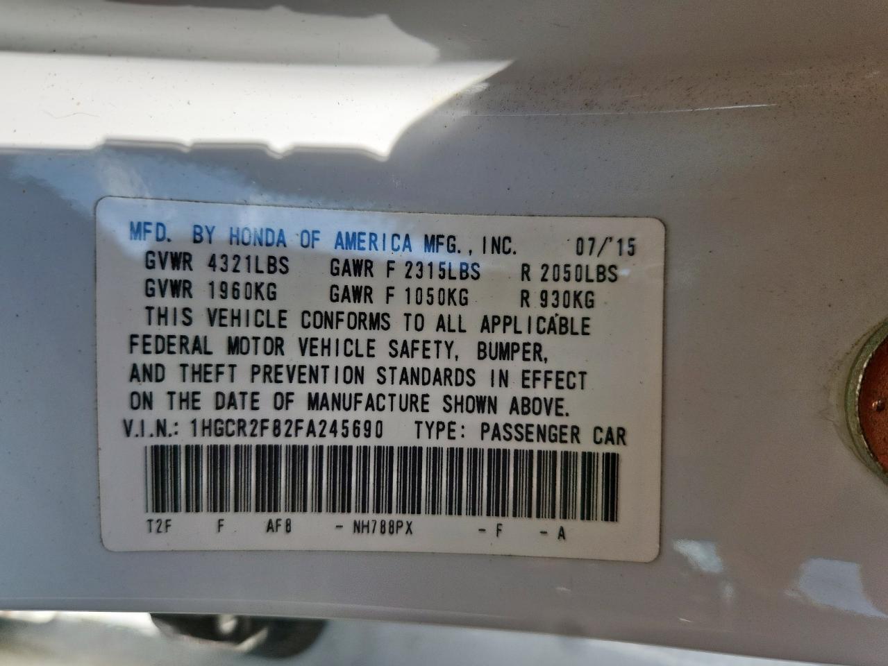 2015 HONDA ACCORD