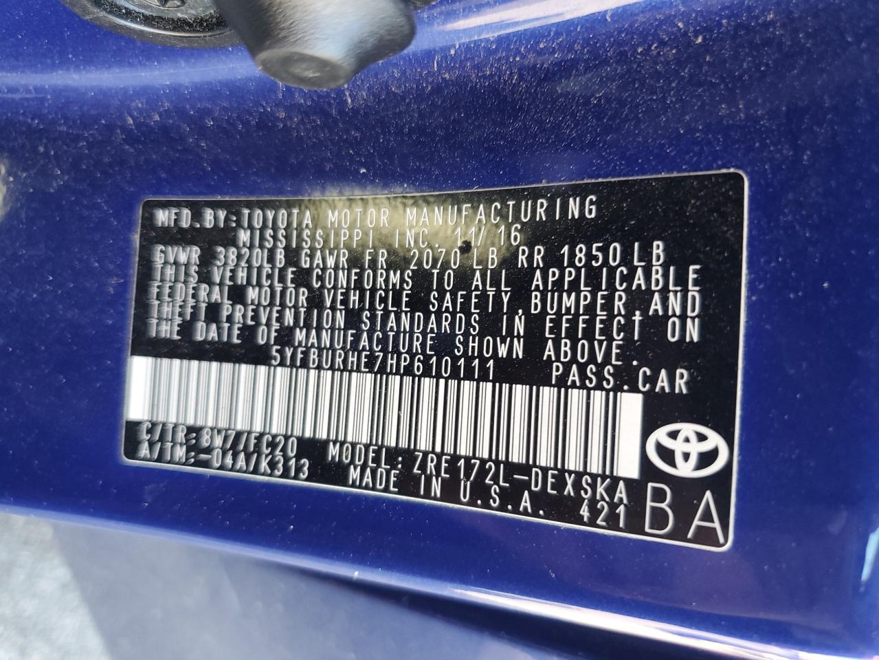 2017 TOYOTA COROLLA