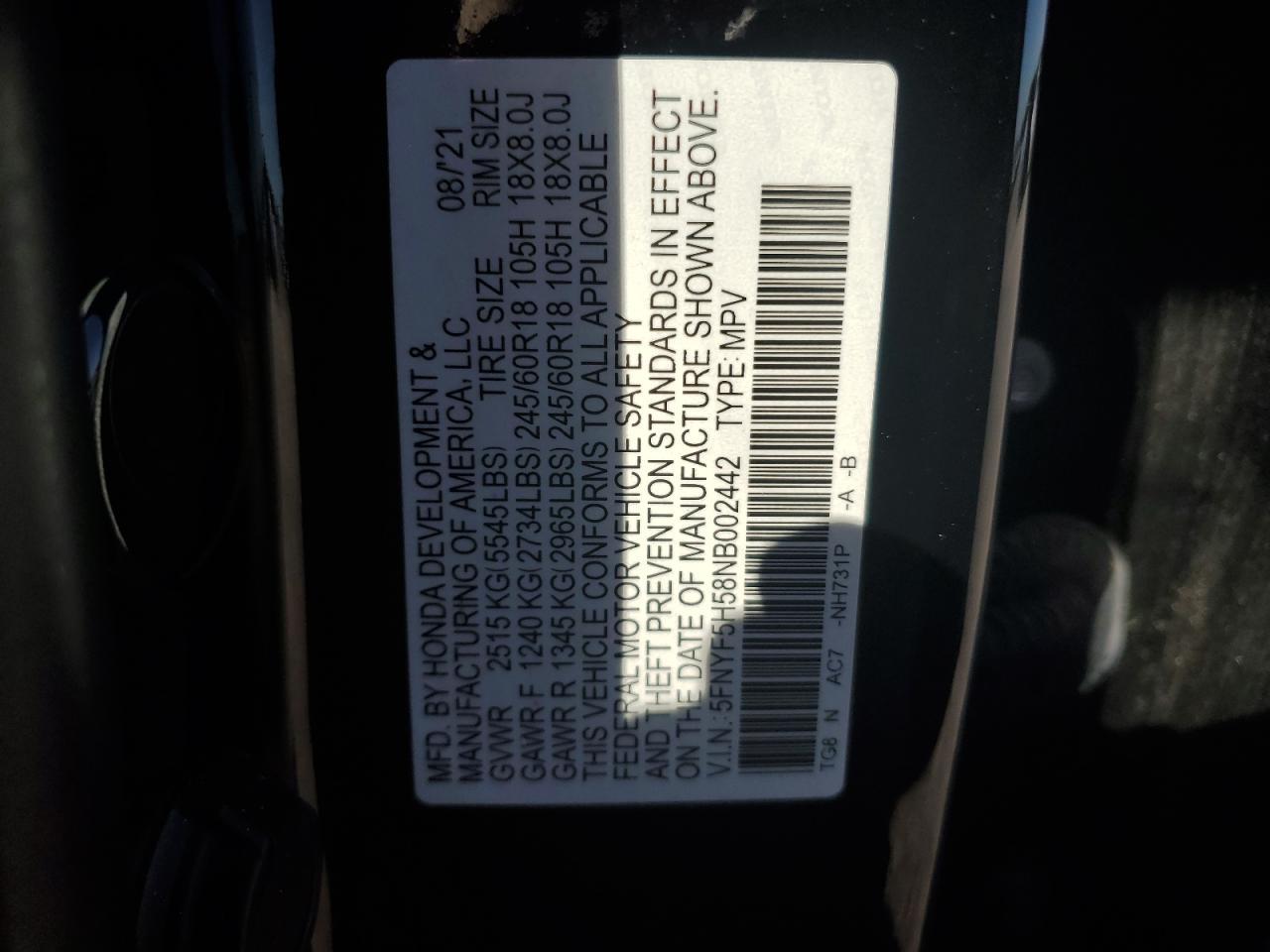 2022 HONDA PILOT