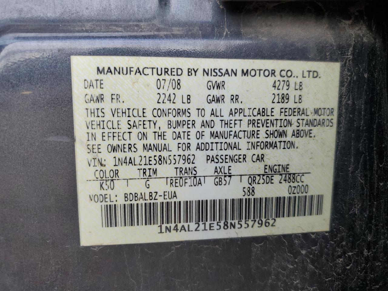 2008 NISSAN ALTIMA
