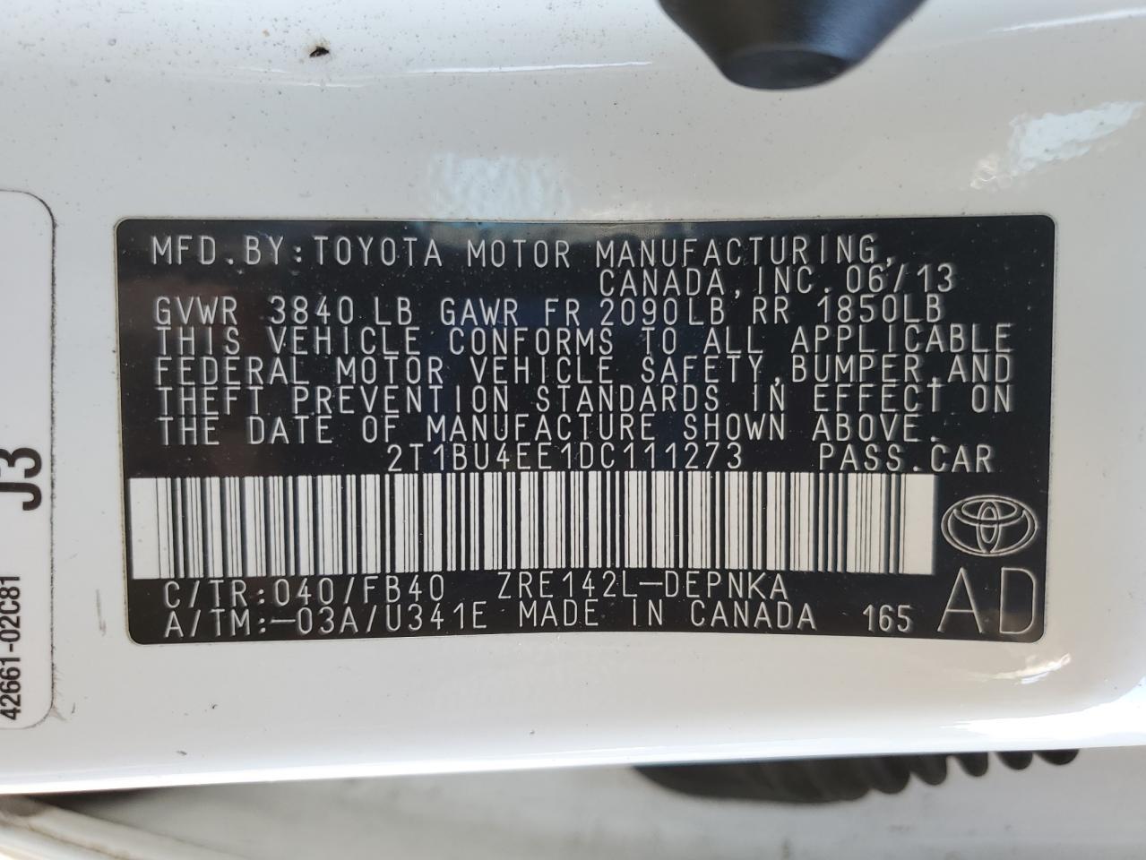 2013 TOYOTA COROLLA