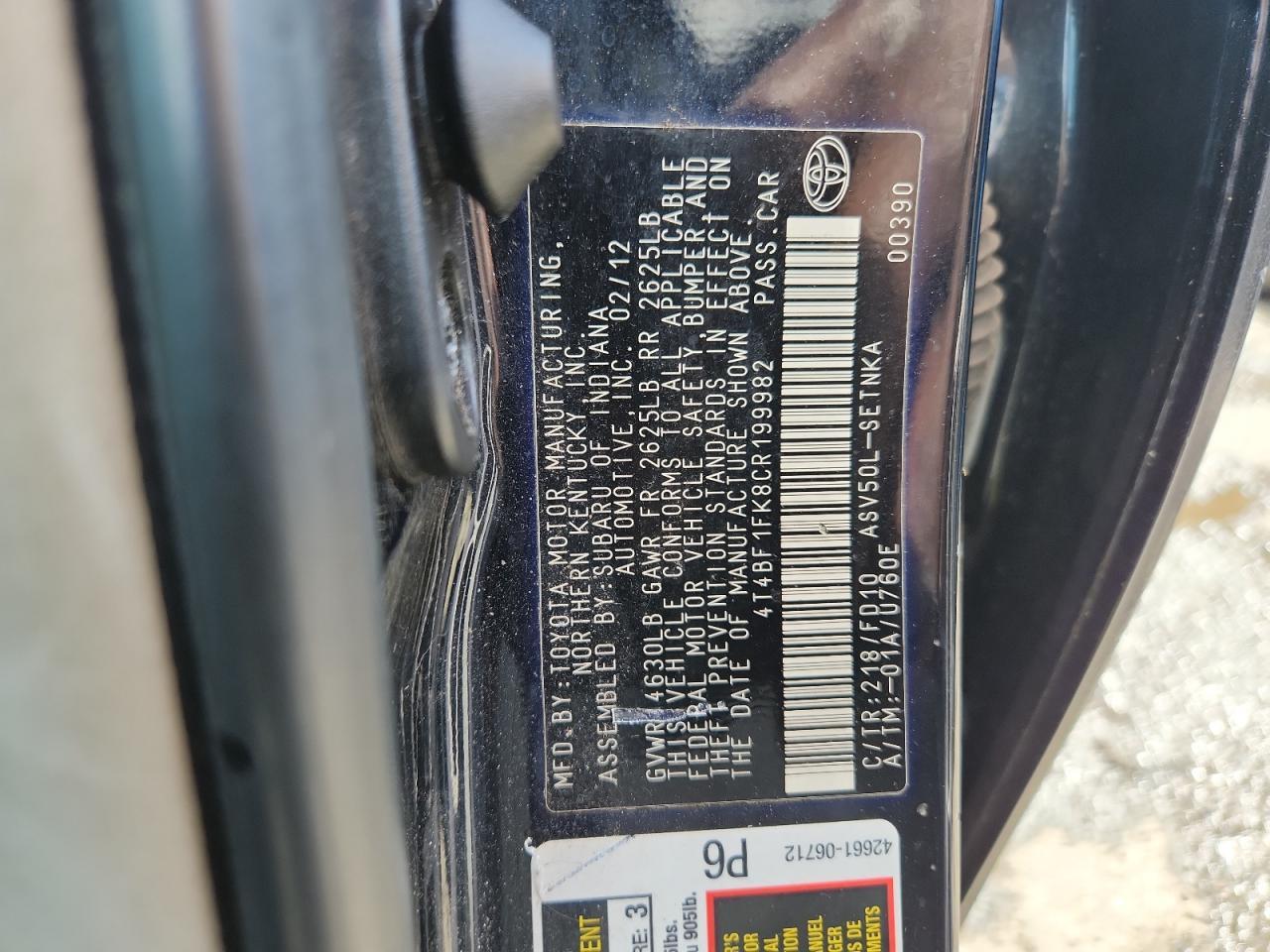 2012 TOYOTA CAMRY