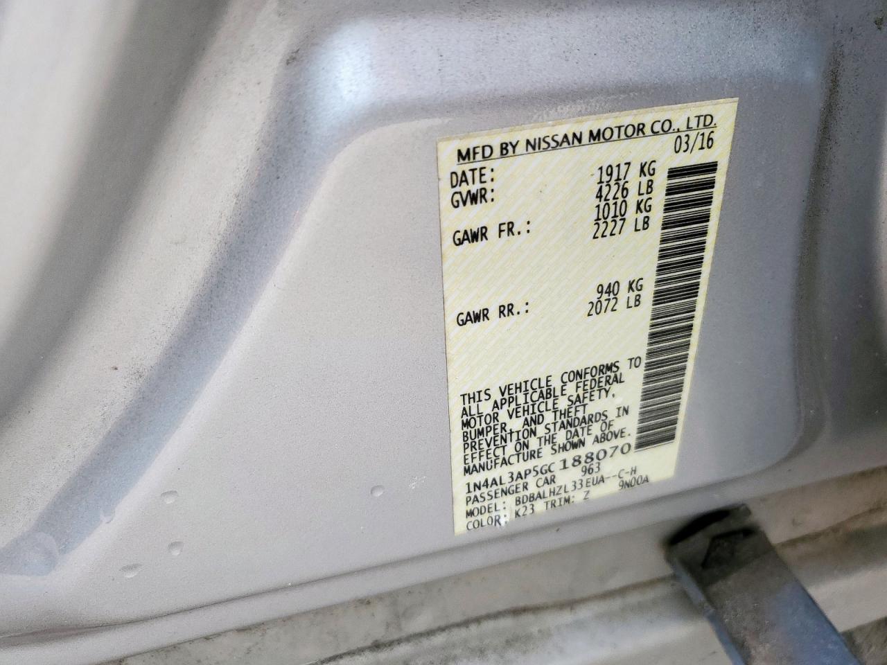 2016 NISSAN ALTIMA