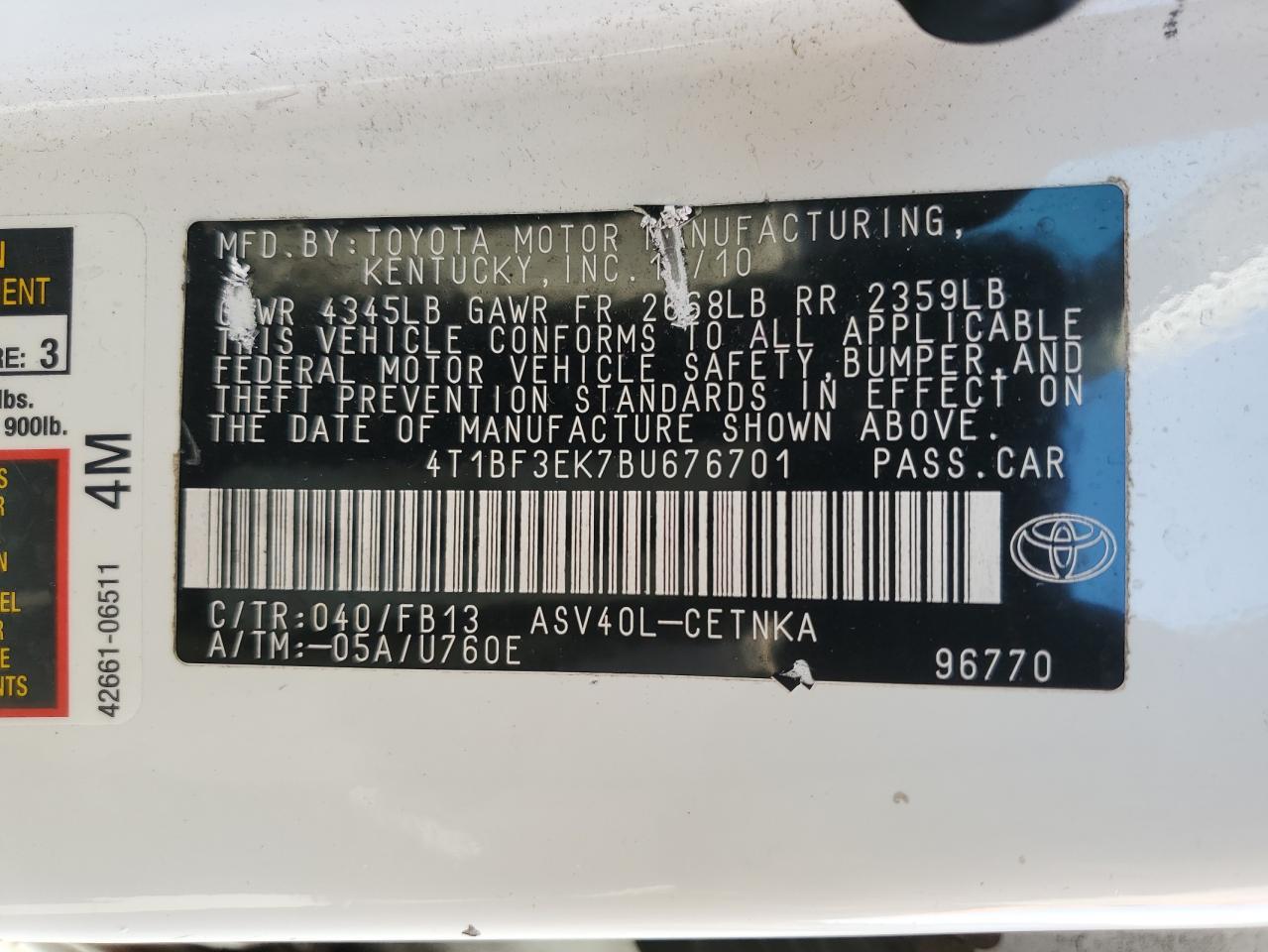 2011 TOYOTA CAMRY