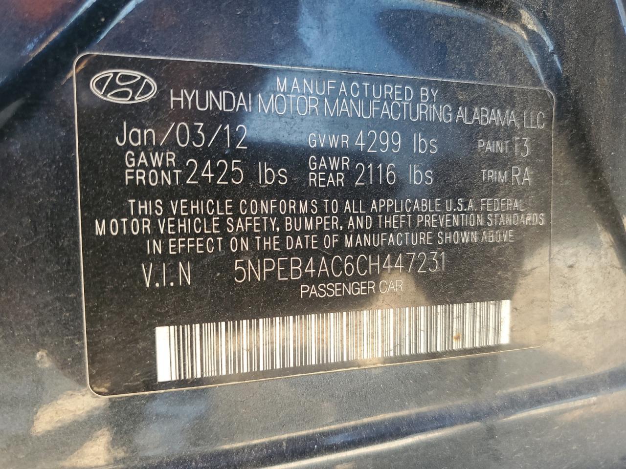 2012 HYUNDAI SONATA