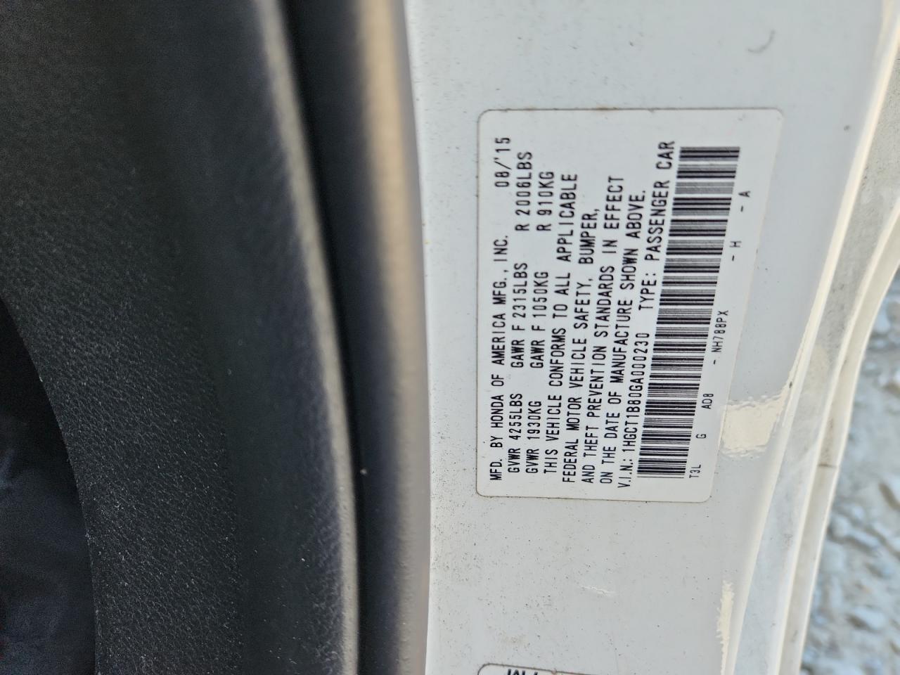 2016 HONDA ACCORD
