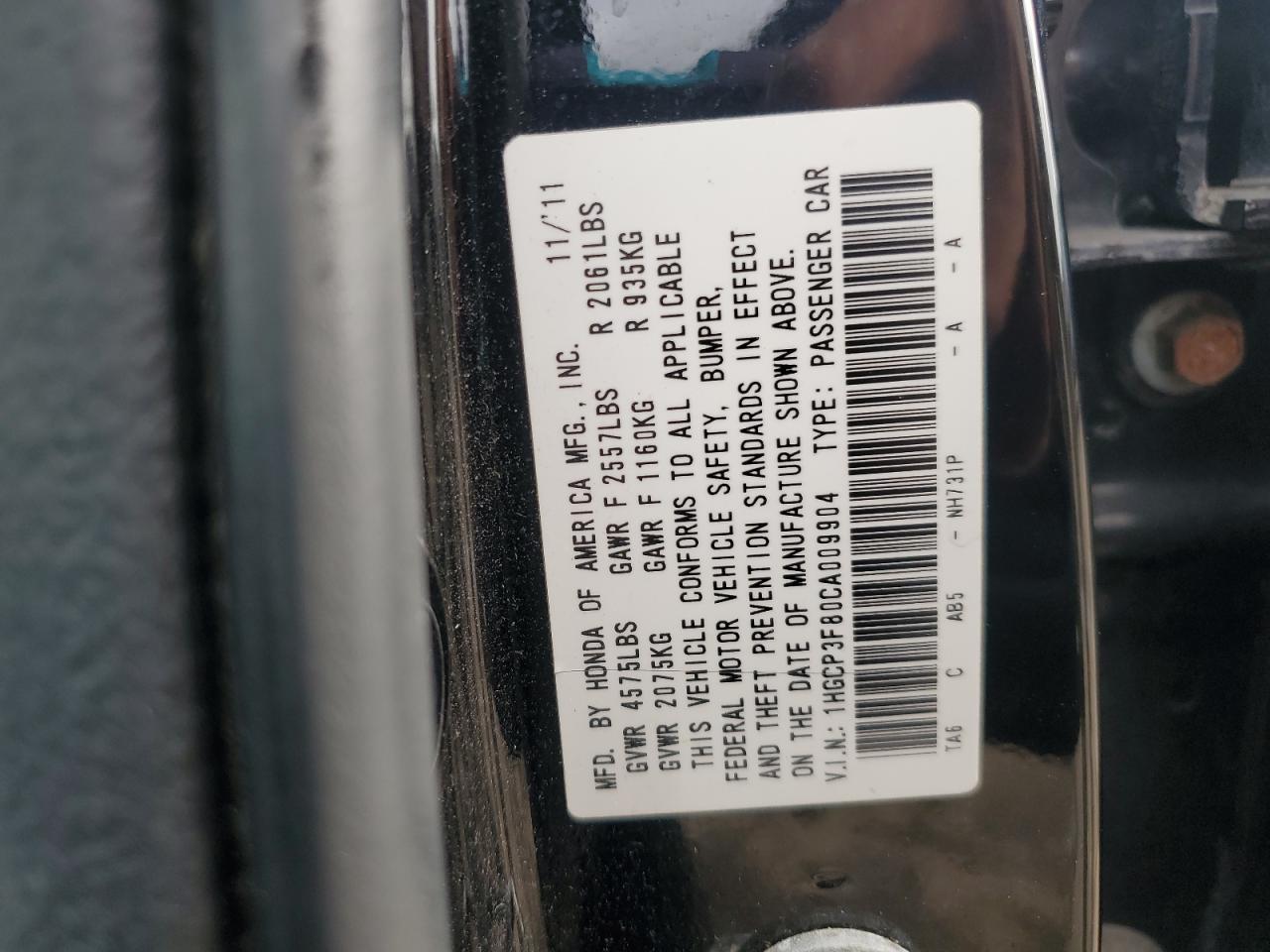2012 HONDA ACCORD