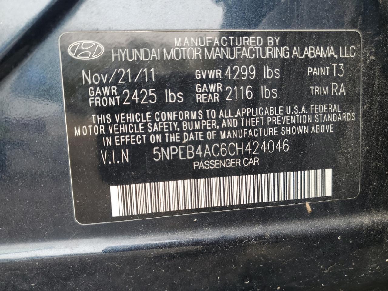 2012 HYUNDAI SONATA