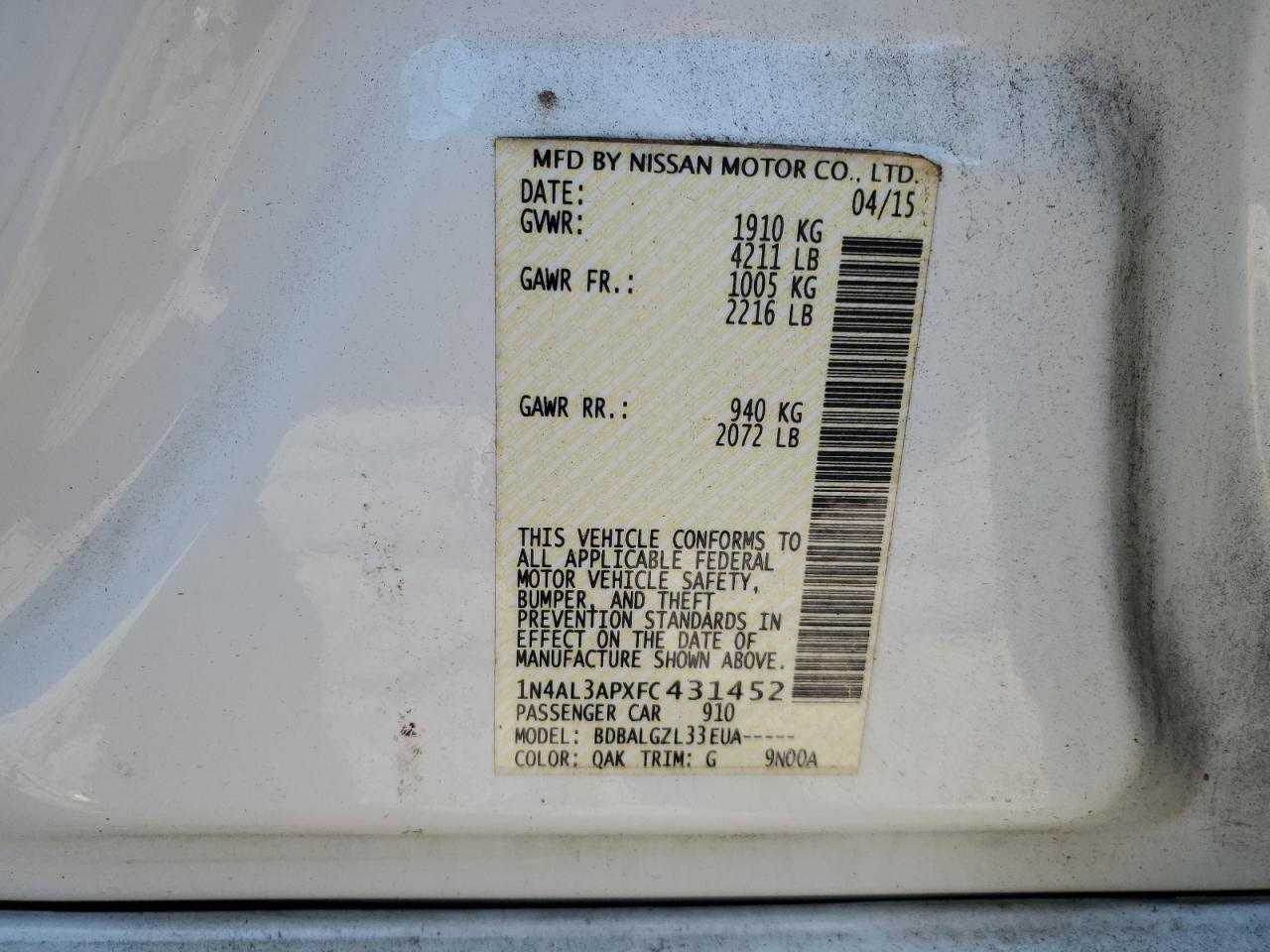 2015 NISSAN ALTIMA