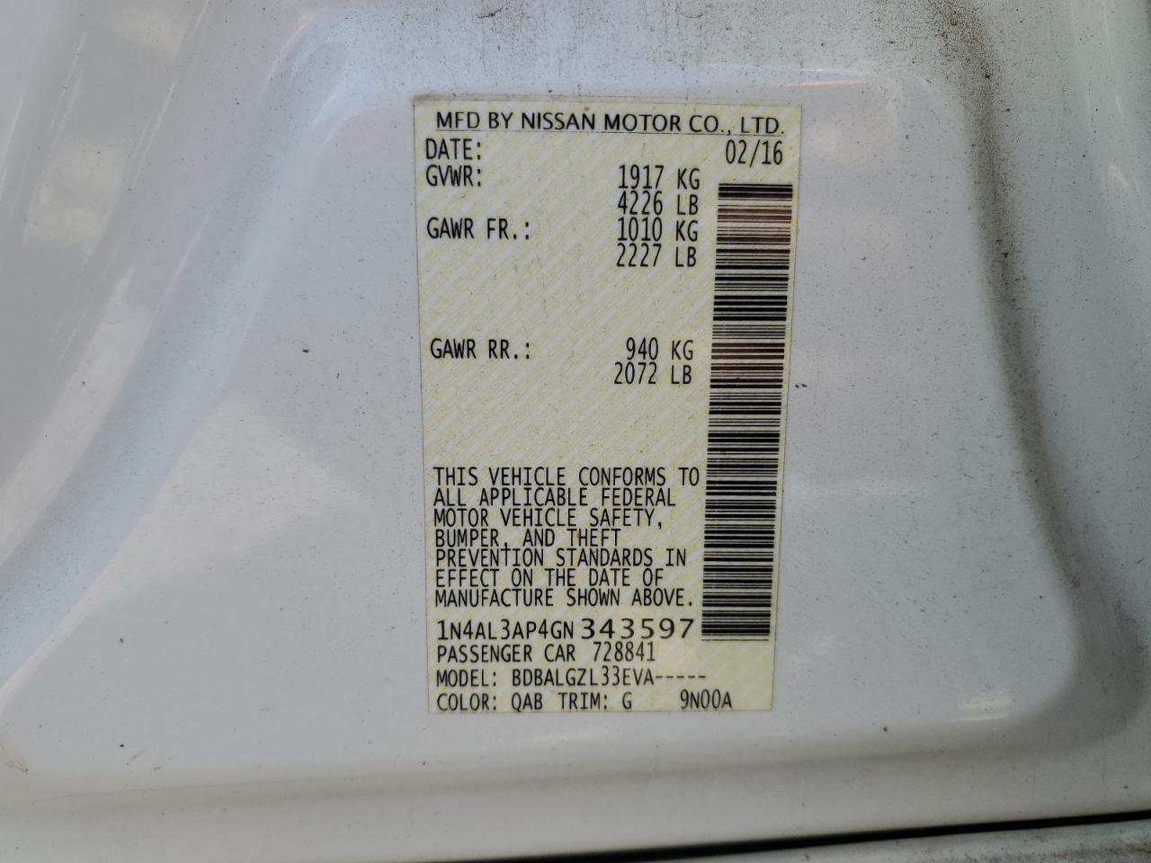 2016 NISSAN ALTIMA