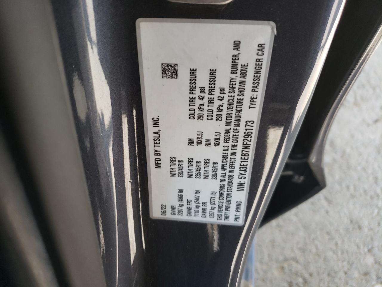 2022 TESLA MODEL 3