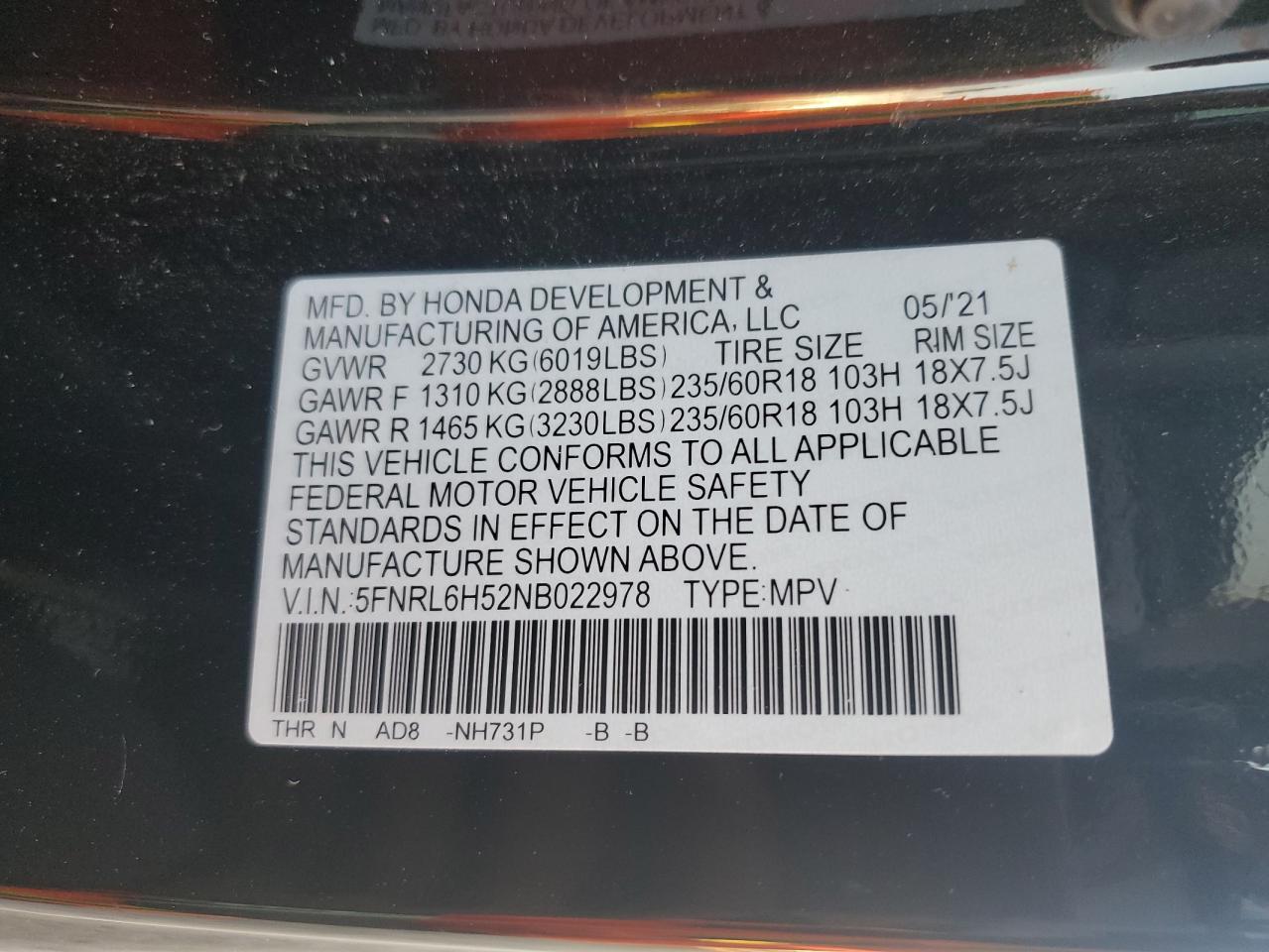 2022 HONDA ODYSSEY