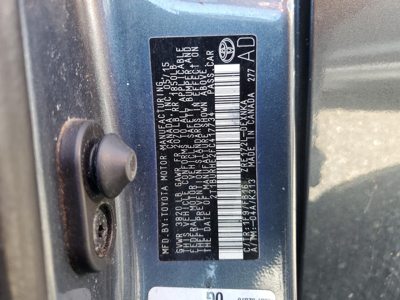 2015 TOYOTA COROLLA