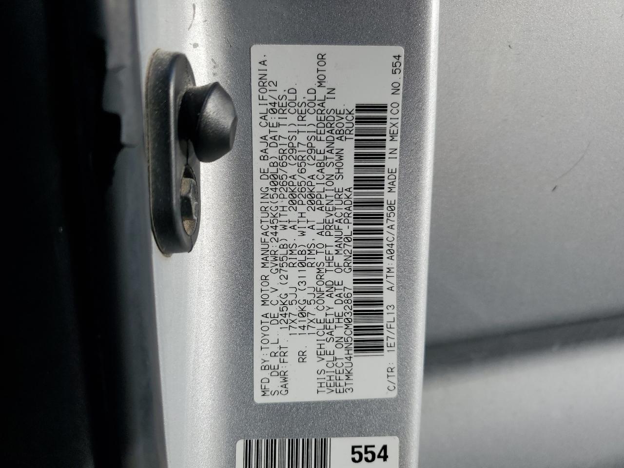 2012 TOYOTA TACOMA