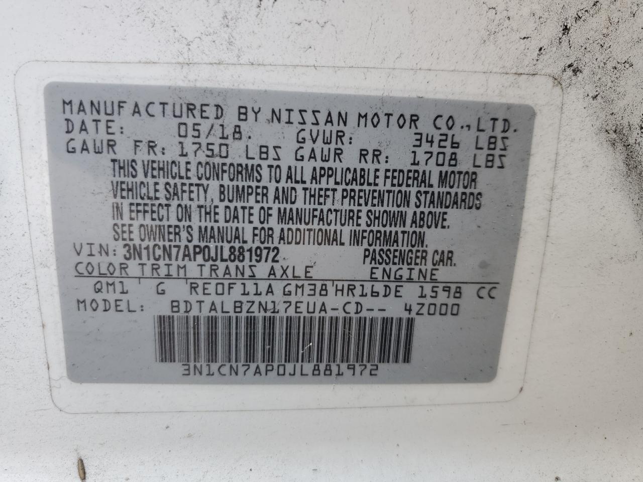2018 NISSAN VERSA