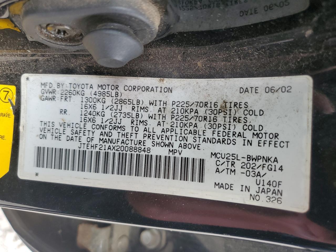 2002 TOYOTA HIGHLANDER