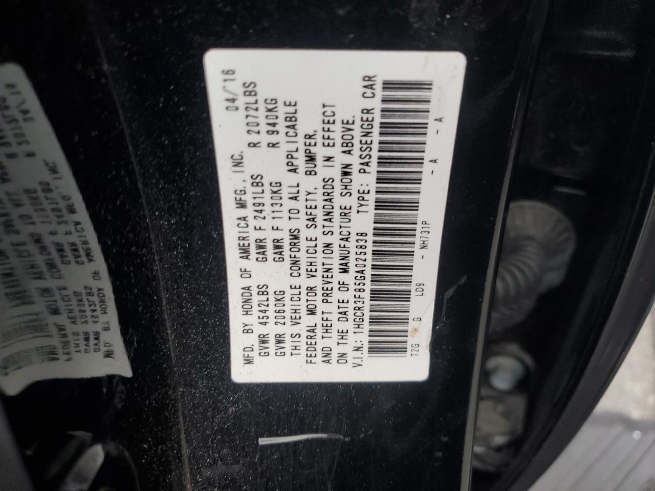 2016 HONDA ACCORD