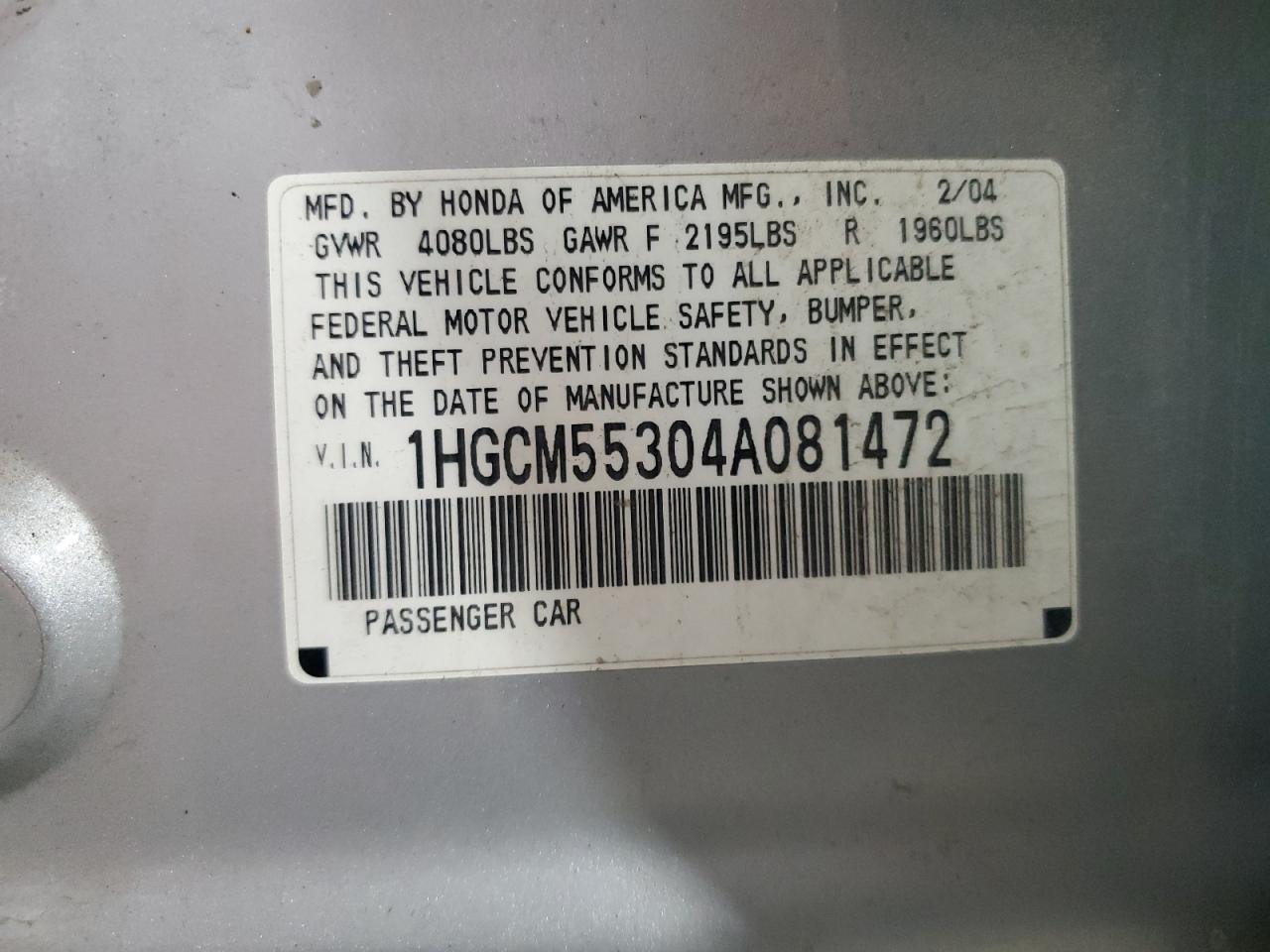 2004 HONDA ACCORD