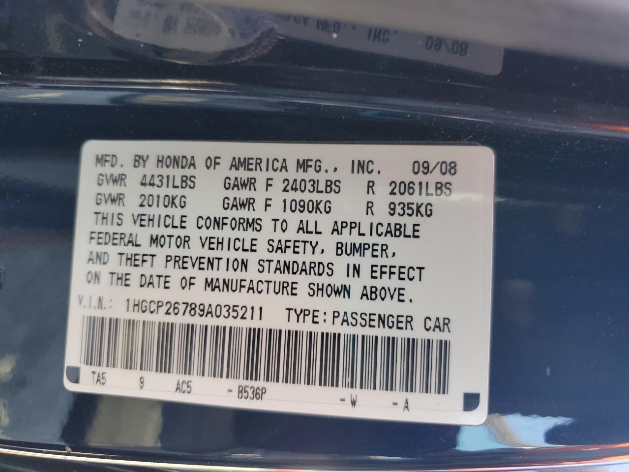 2009 HONDA ACCORD
