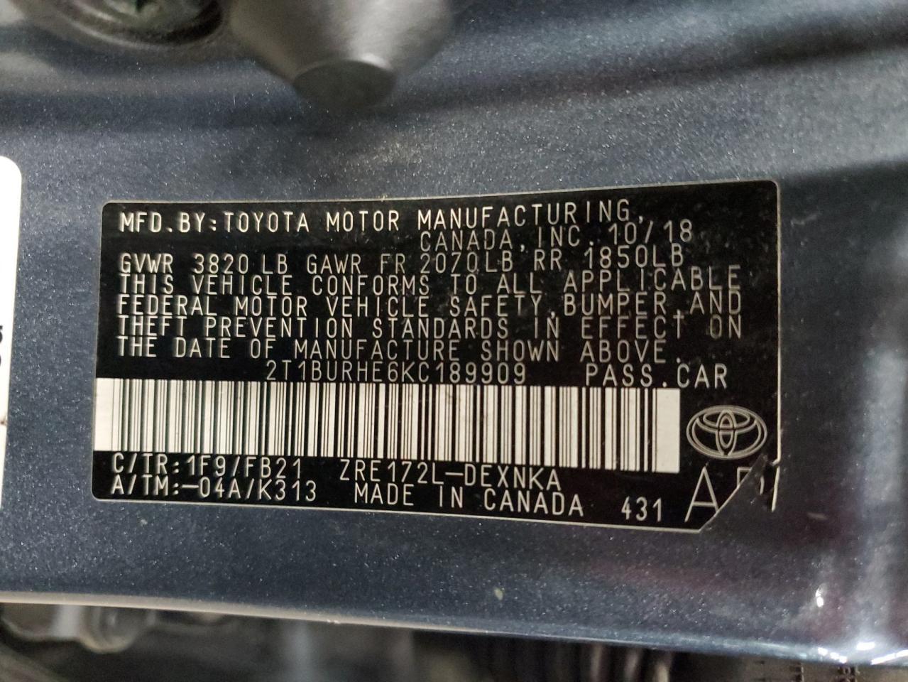 2019 TOYOTA COROLLA