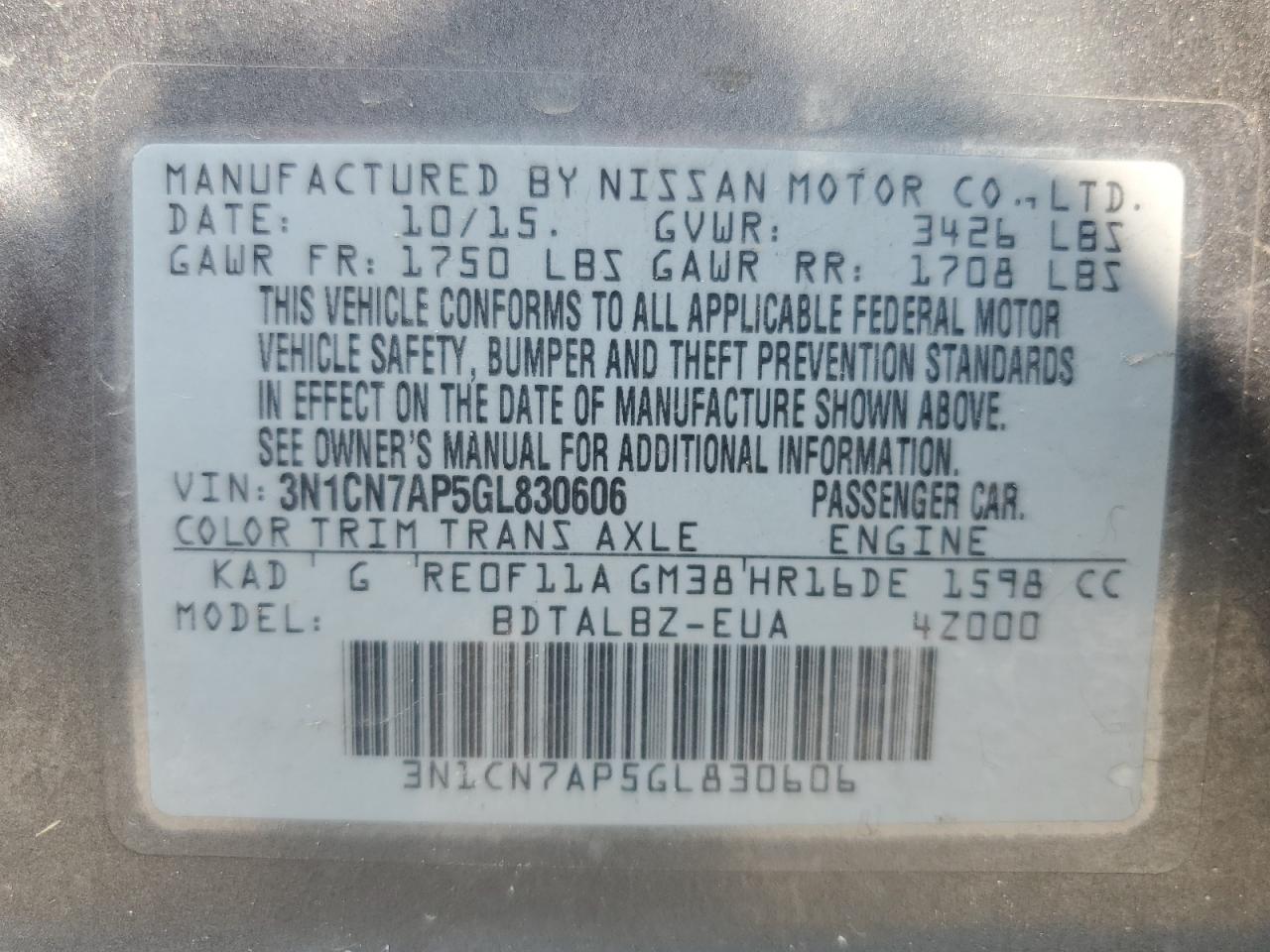 2016 NISSAN VERSA