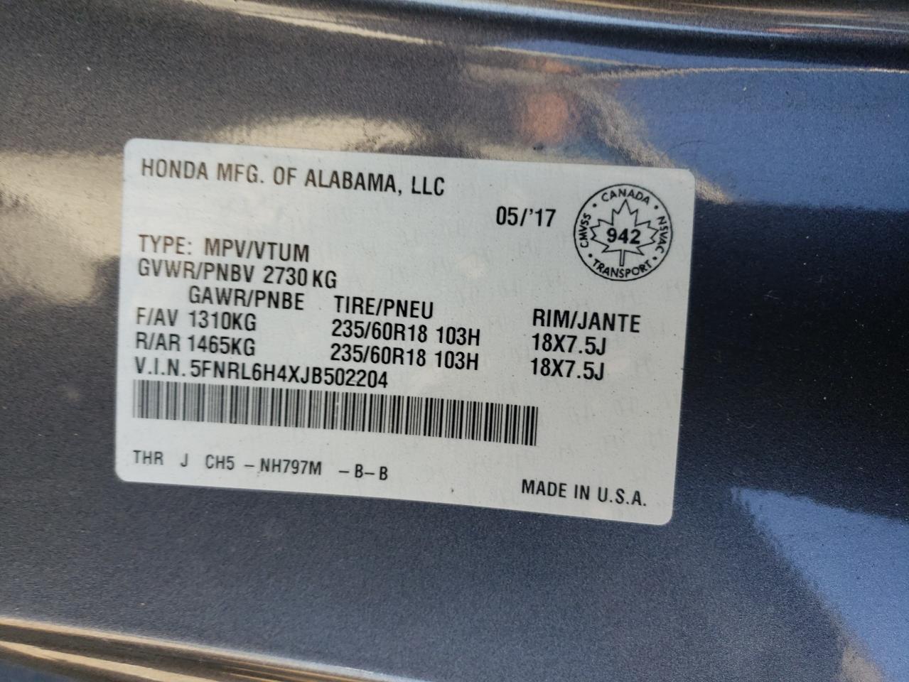 2018 HONDA ODYSSEY