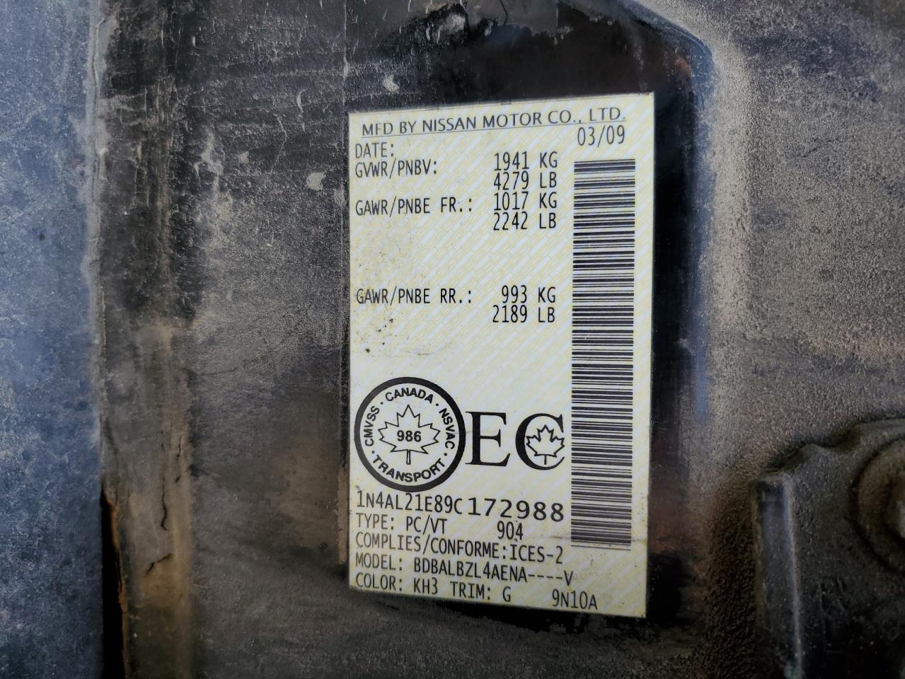 2009 NISSAN ALTIMA