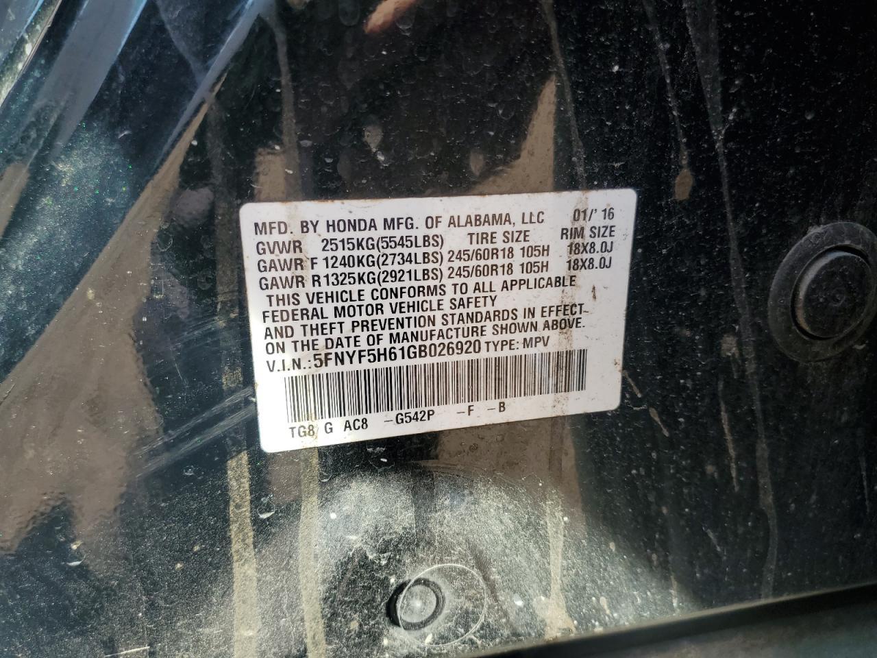 2016 HONDA PILOT