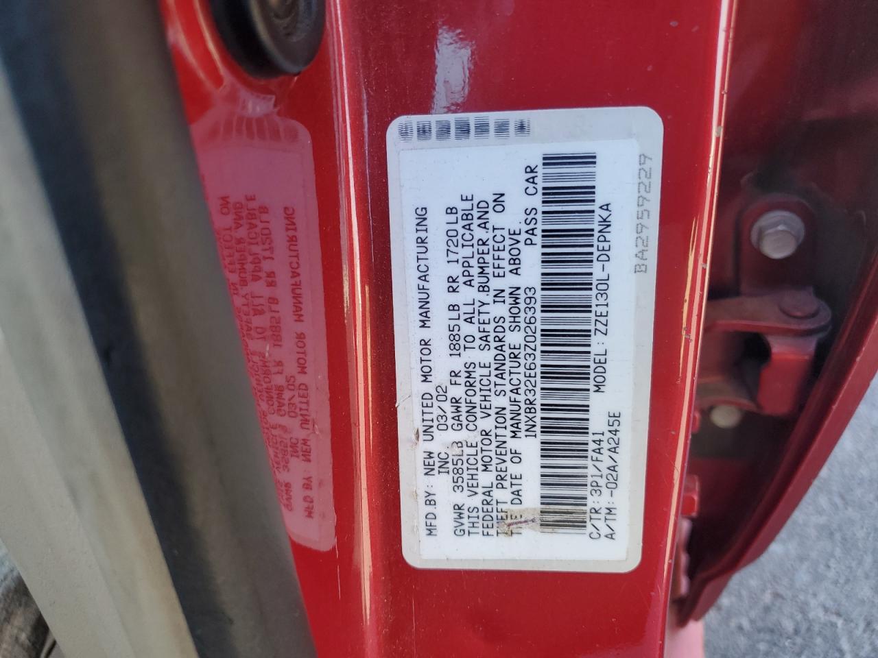 2003 TOYOTA COROLLA