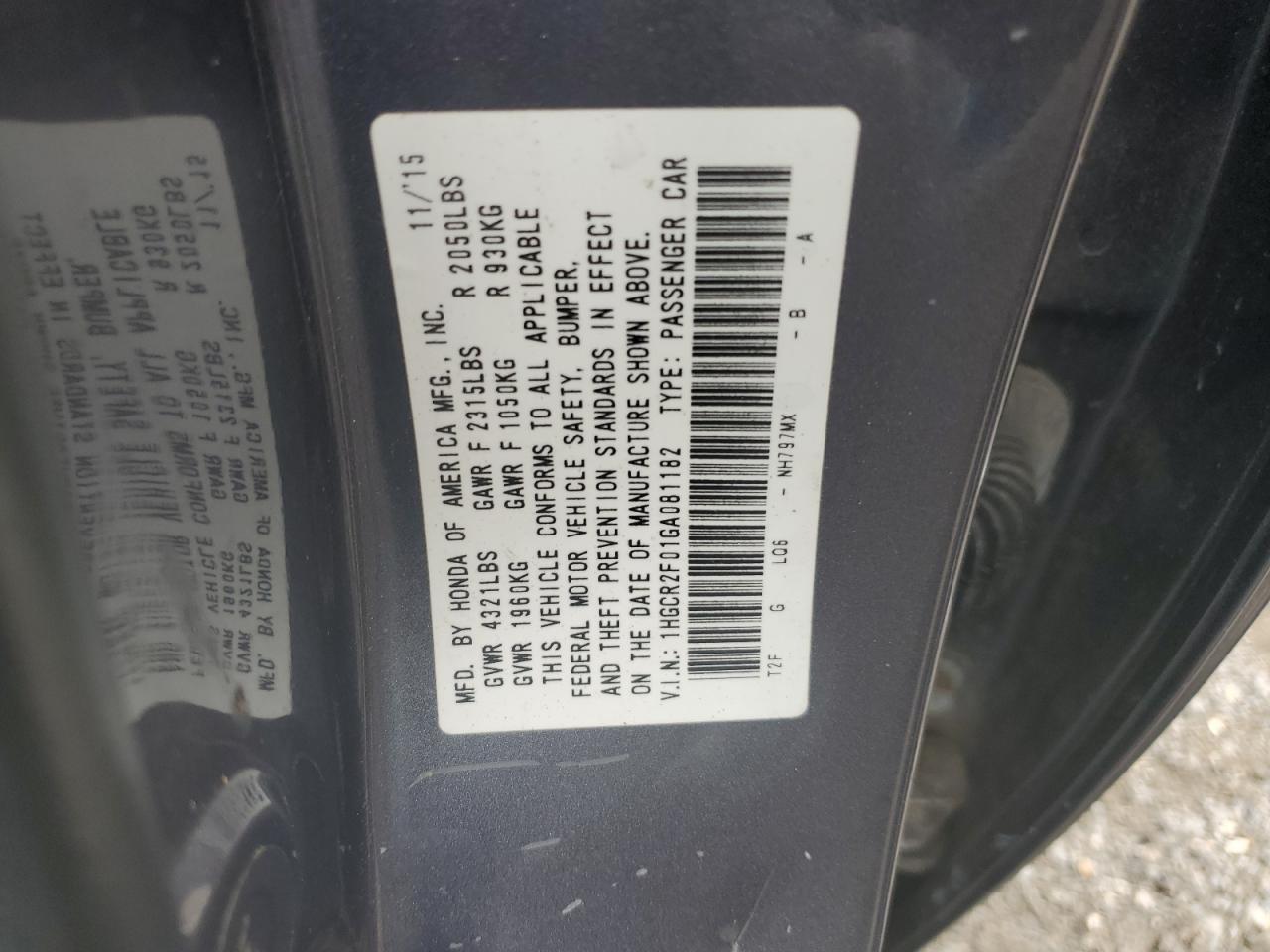 2016 HONDA ACCORD