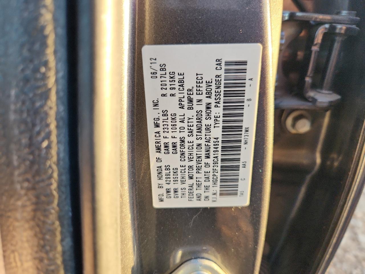 2012 HONDA ACCORD